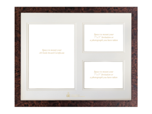 Tri-Aperture Mount - Spaces to mount your Gold Award Certificate, a 7"x 5" photograph and your invitation