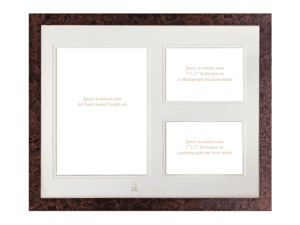 Tri-Aperture Mount - Spaces to mount your Gold Award Certificate, a 7"x 5" photograph and your invitation