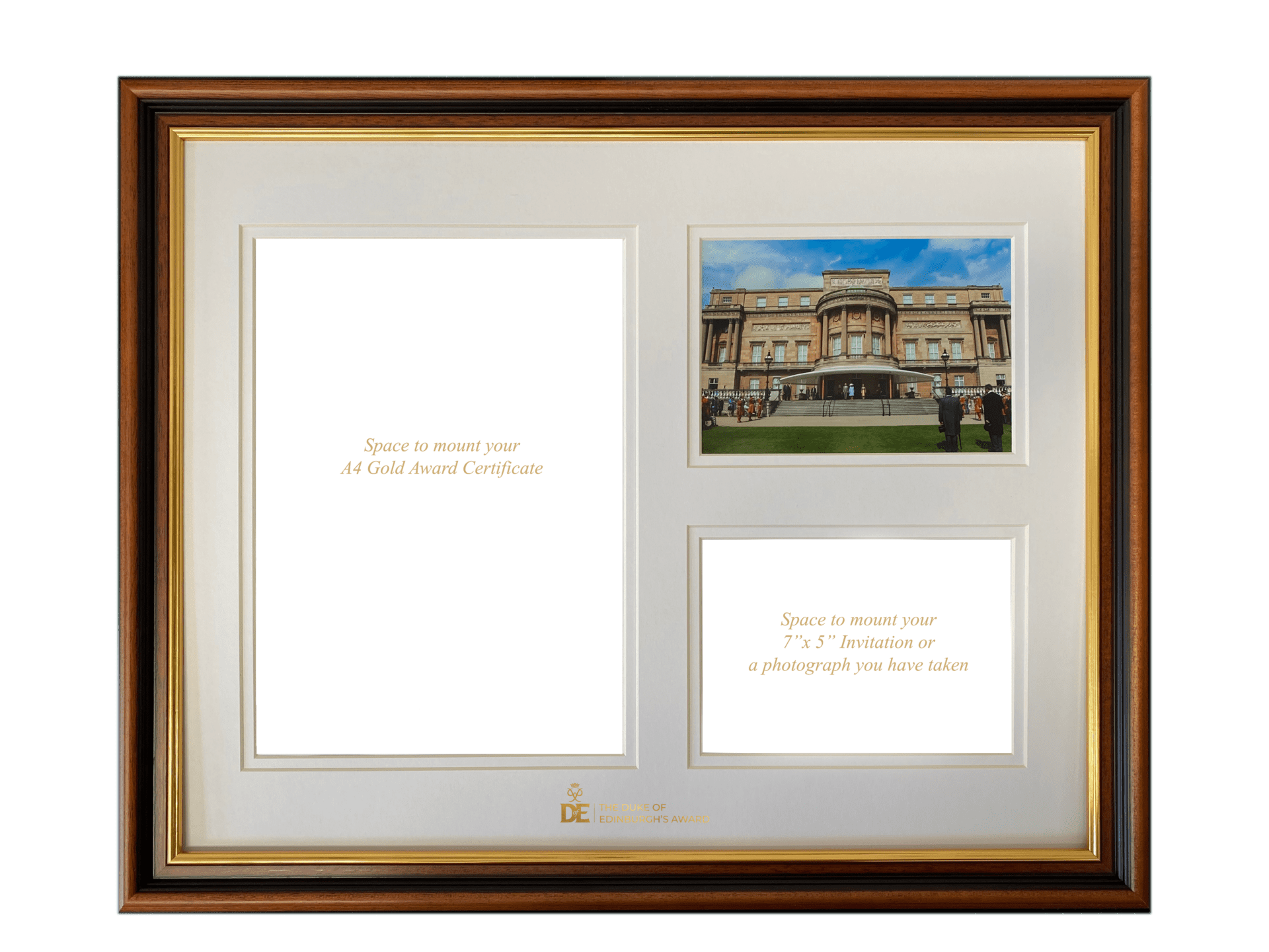 Tri-Aperture Mount – Gold Award Certificate Aperture and Two 7″x 5″ Apertures including a photograph
